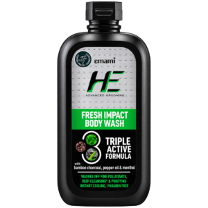 Emami HE Fresh Impact 3-in-1 Body Wash, Face Wash & Shampoo – 200 ml | With Bamboo Charcoal, Pepper Oil & Menthol