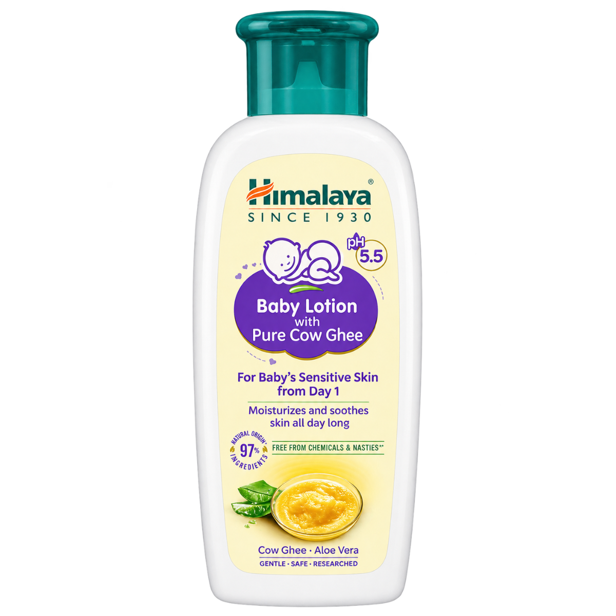 HIMALAYA Baby Lotion with Pure Cow Ghee (100 ml) | Fast-Absorbing & Non-Greasy Ayurvedic Daily Body Lotion with Aloe Vera