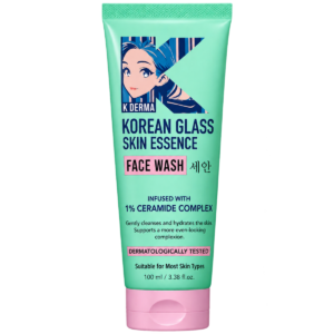 K DERMA Korean Face Wash (100ml) | Brightening & Hydrating Cleanser with Rice Water & 1% Ceramide Complex | Gentle Daily Facial Cleanser for All Skin Types