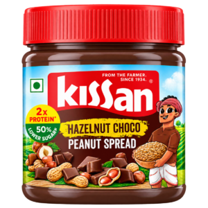 KISSAN Hazelnut Choco Peanut Spread (350g) | Protein Rich Breakfast Spread with 30% Dark Chocolate Crème | 50% Less Sugar