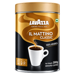 Lavazza Il Mattino Classic Pure Ground Coffee (200g Tin) | 100% Premium Arabica Medium Roast | Intensity 5 with Notes of Cereals & Chocolate