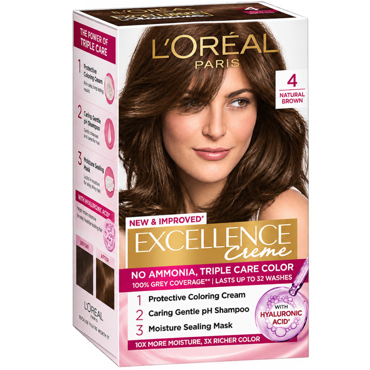L'Oréal Paris Excellence Crème Hair Color - 4 Natural Brown (72ml + 100g)