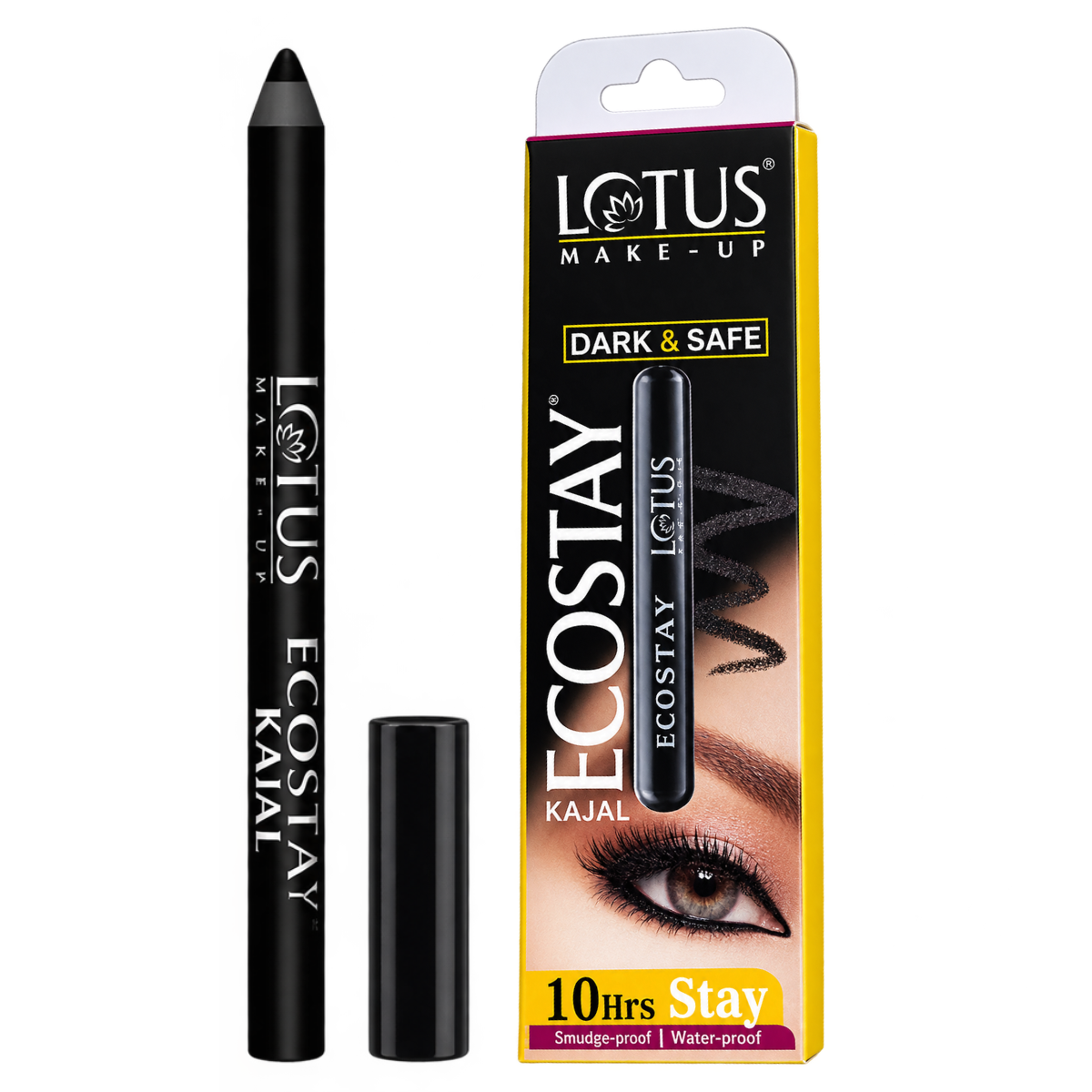 Lotus Make-Up Ecostay Long Lasting Kajal - Black (1.2g) | 10Hrs Stay Matte Finish