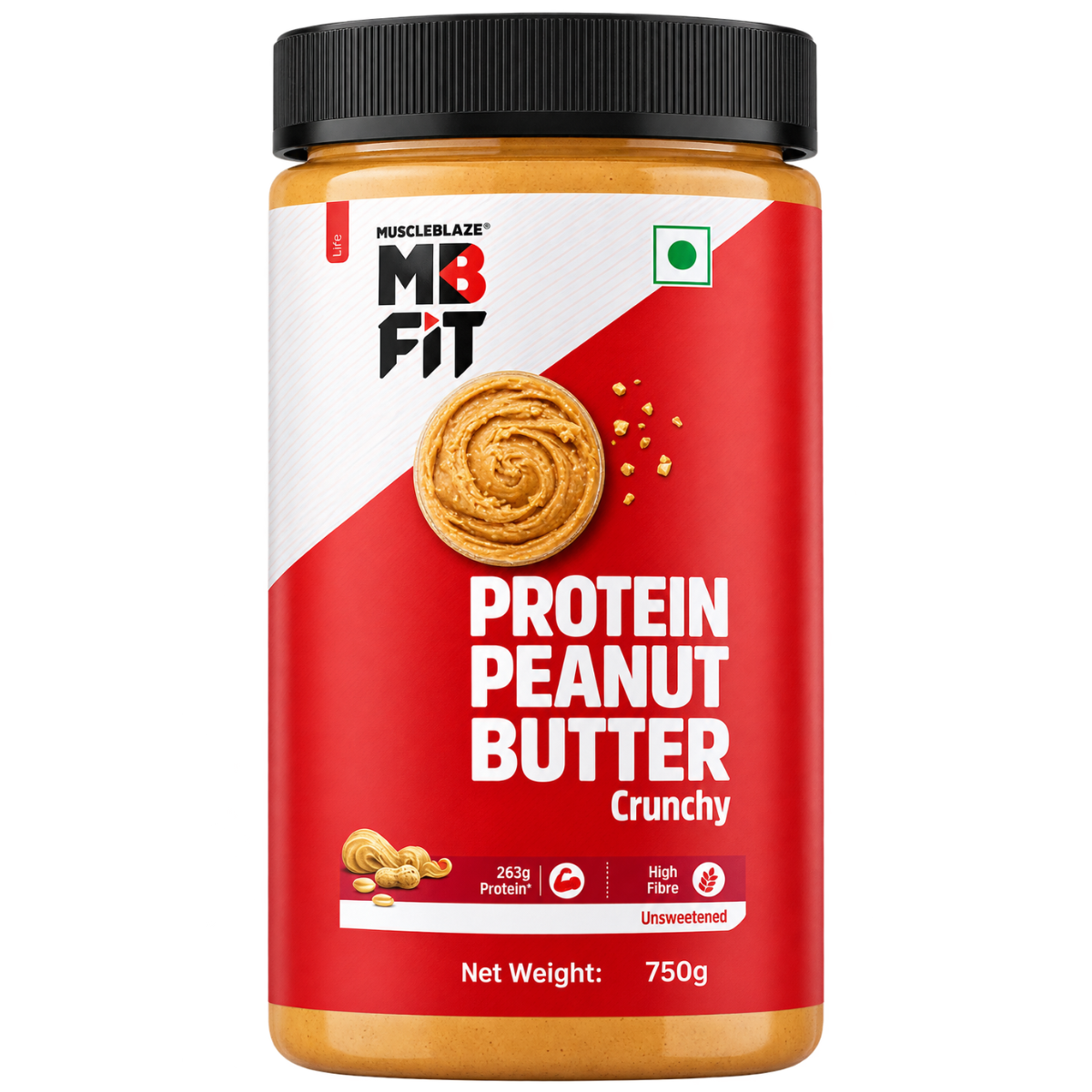 MUSCLEBLAZE High Protein Natural Peanut Butter (750g) | Unsweetened Fitness Nut Butter enriched with Whey & Pea Protein | 0% Added Sugar & Trans Fats