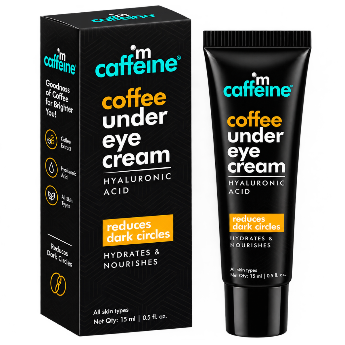 mCaffeine Coffee Under Eye Cream Tube with Hyaluronic Acid - 15 ml (Reduces Dark Circles & Puffiness)