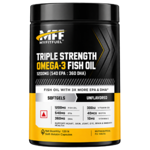 MyFitFuel Triple Strength Omega 3 Fish Oil (120 Softgels) | 1200mg Fish Oil with Vitamins (540mg EPA & 360mg DHA per Softgel) | No Fishy Burps Heart, Joint & Brain Support