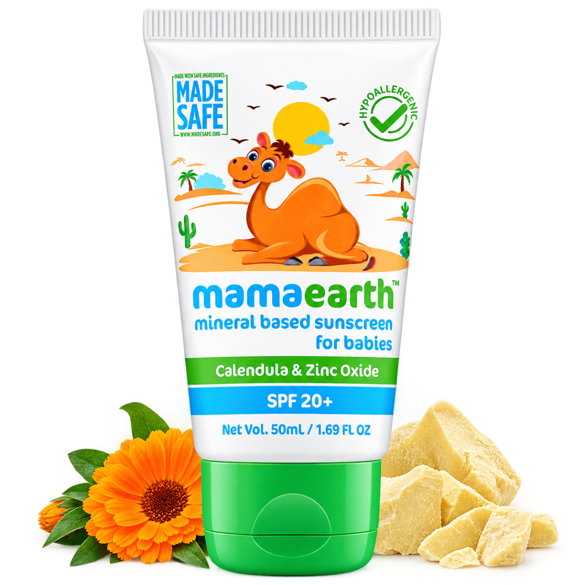 Mamaearth Mineral Based Sunscreen for Babies (50 ml) | SPF 20 PA+++ Zinc Oxide Physical Sunscreen with Shea Butter & Cocoa Butter