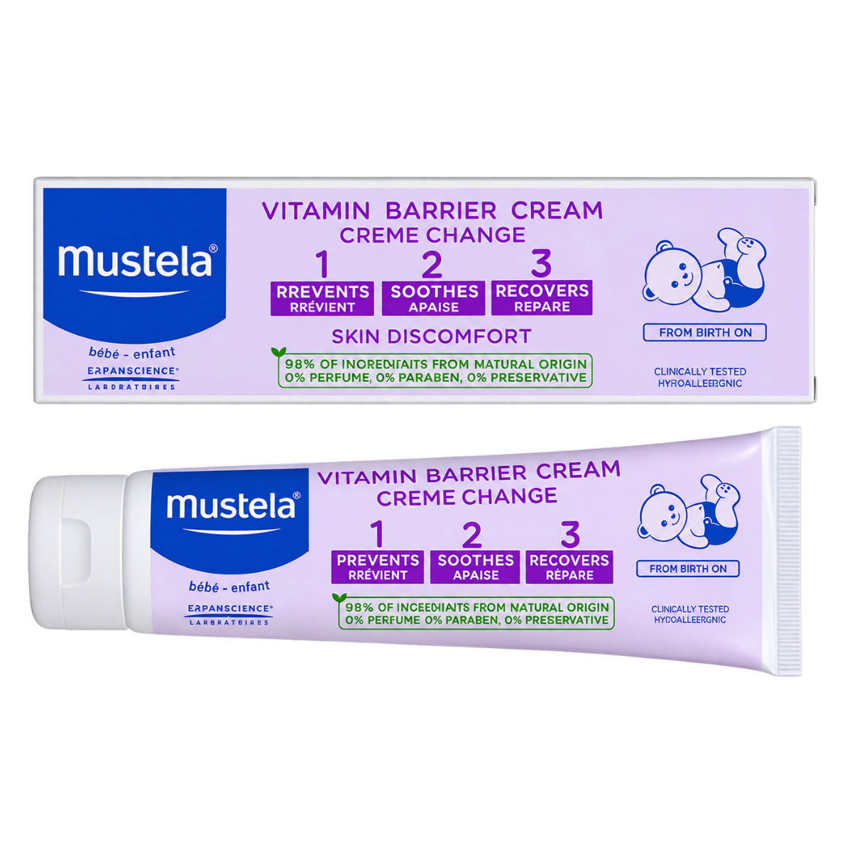Mustela Baby Vitamin Barrier Cream 1-2-3 - Diaper Rash Cream with Zinc Oxide (100 ml)