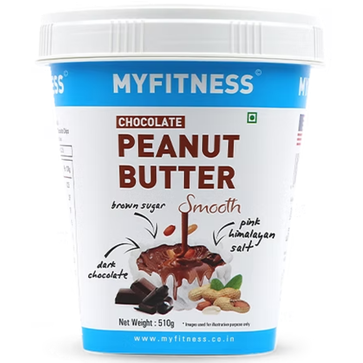 MYFITNESS Chocolate Peanut Butter Smooth (510g) | High Protein & Fiber Spread with Dark Chocolate, Brown Sugar & Pink Himalayan Salt