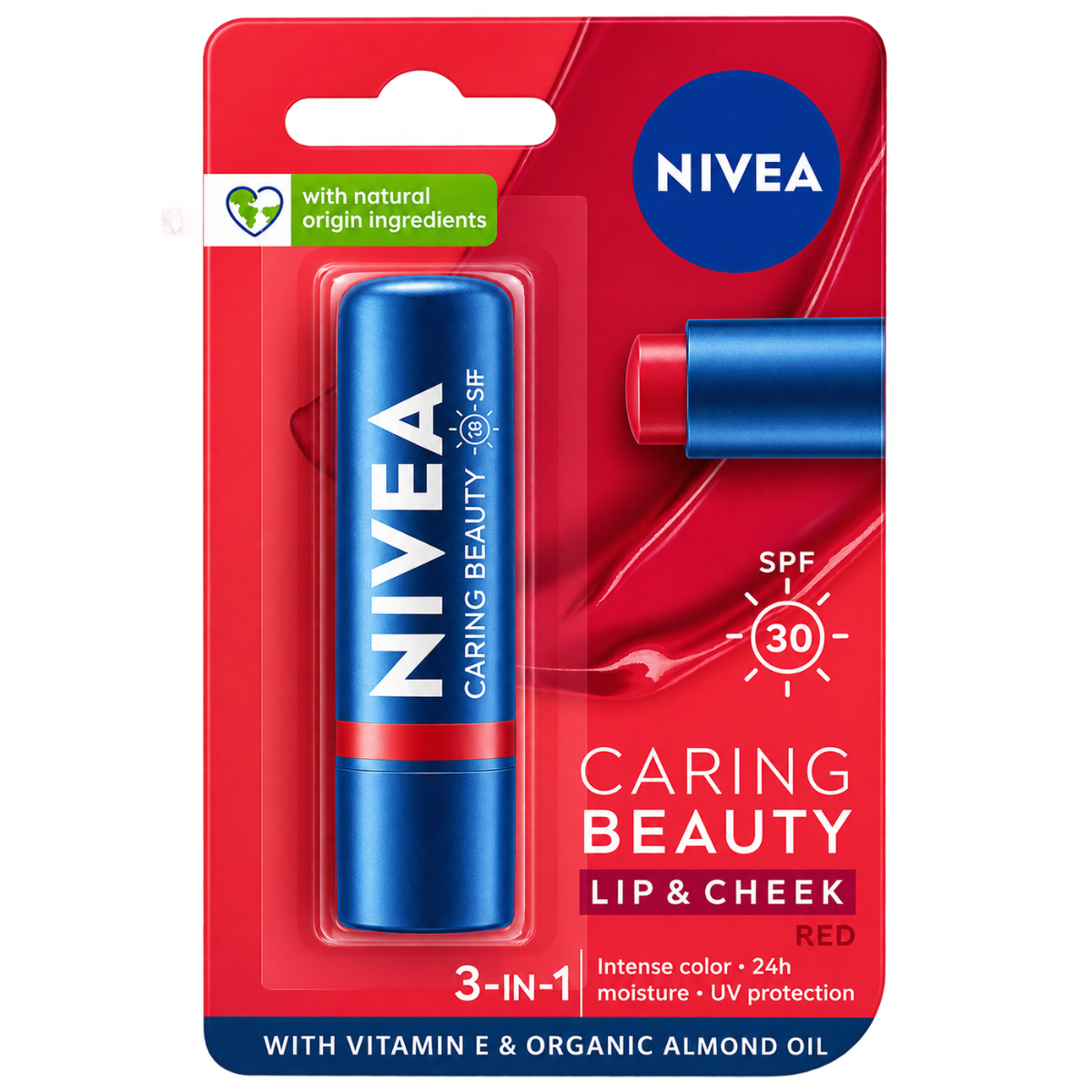 NIVEA Caring Beauty SPF 30 Vitamin E Lip & Cheek Tint Balm (Red) - 4.8g