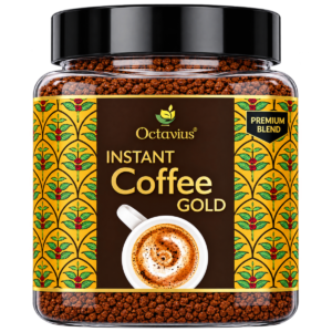 Octavius Gold Instant Coffee (200g Unbreakable Jar) | 100% Pure Premium Roasted Coffee | Strong Aroma for Hot & Cold Brews, Espresso, Latte & Cappuccino