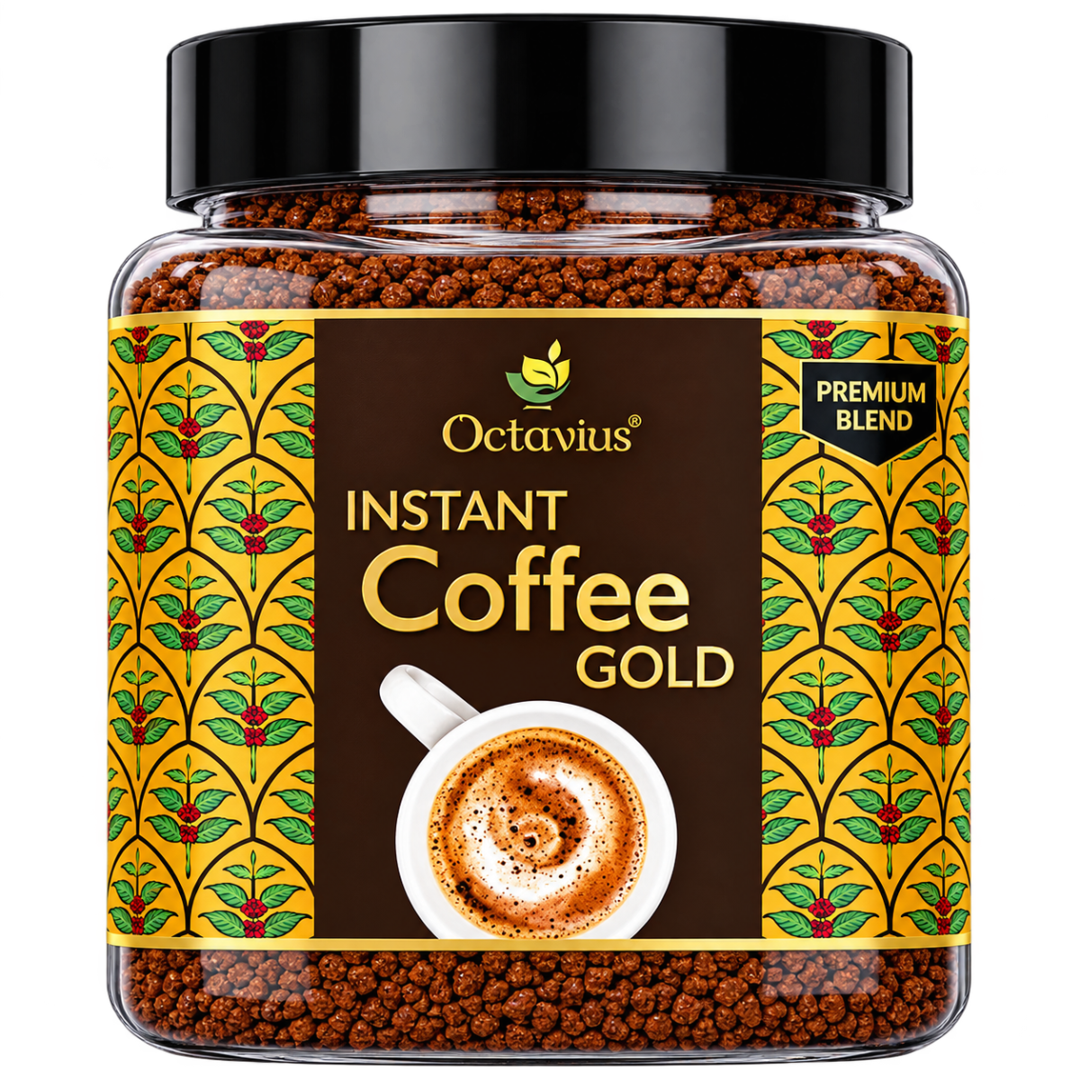 Octavius Gold Instant Coffee (200g Unbreakable Jar) | 100% Pure Premium Roasted Coffee | Strong Aroma for Hot & Cold Brews, Espresso, Latte & Cappuccino