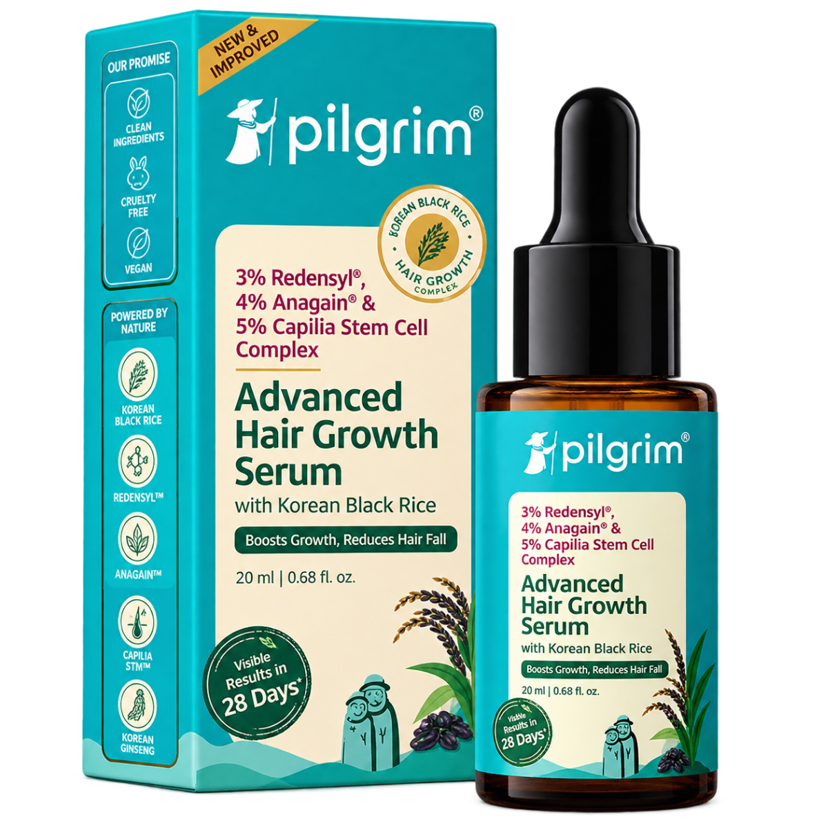 Pilgrim Advanced Hair Growth Serum with 3% Redensyl, 4% Anagain, 5% Capilia Longa & Korean Black Rice – 50ml