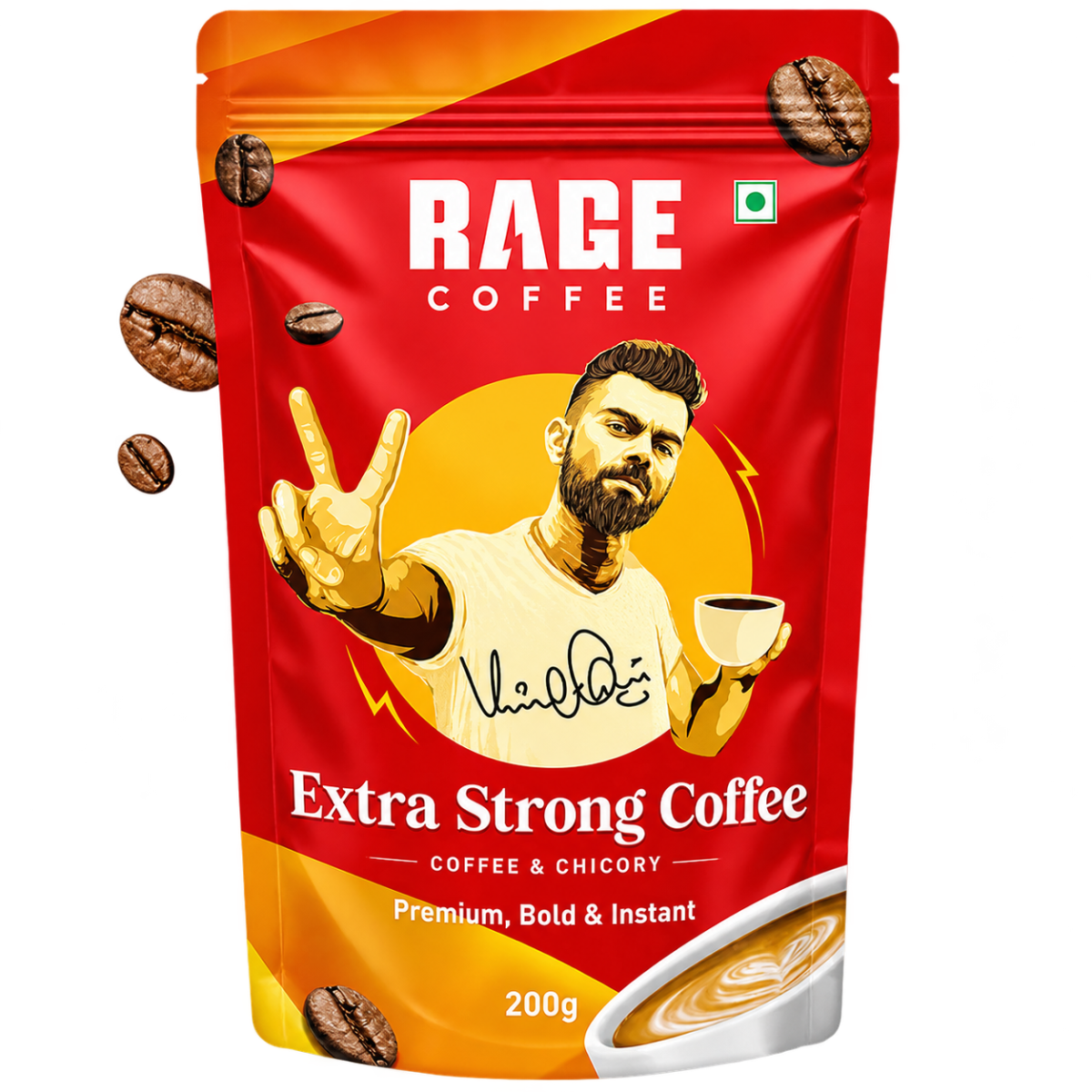 Rage Coffee Extra Strong Premium Blend Coffee Powder (200g Zipper Pouch) | Bold Instant Coffee & Chicory Blend for Hot & Cold Brews