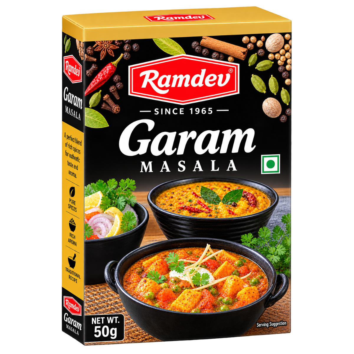 Ramdev Garam Masala Powder – 50g Carton | Aromatic & Authentic Spice Blend
