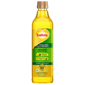 Saffola Dual-Seed Cold Pressed Groundnut & Sesame Oil – 1 Liter Bottle