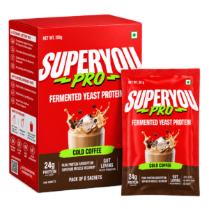 Superyou Pro Fermented Yeast Protein (Pack of 8, Cold Coffee Flavor) | 24g Protein, 4.92g BCAA & Probiotics | Dairy-Free & Zero Added Sugar