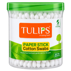 Tulips Paper Stick Cotton Swabs / Ear Buds (Pack of 100 Sticks / 200 Tips)