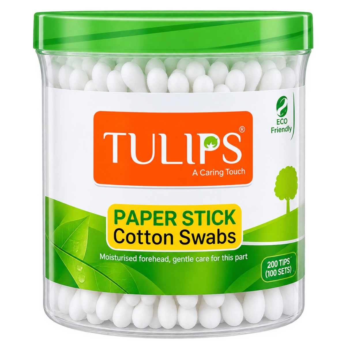 Tulips Paper Stick Cotton Swabs / Ear Buds (Pack of 100 Sticks / 200 Tips)