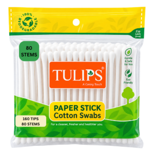 Tulips Paper Stick Cotton Swabs / Ear Buds Zipper Pack (80 Stems / 160 Tips)