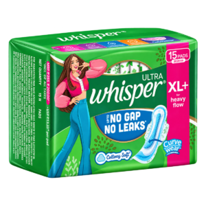 Whisper Ultra Clean XL+ Sanitary Pads – 15 Pads (302 mm, Heavy Flow Protection)
