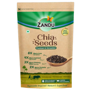 Zandu Chia Seeds (200g) | 100% Pure & Unroasted Premium Brown Chia Seeds | Rich in Fiber, Protein & Omega-3 for Weight Management & Heart Health