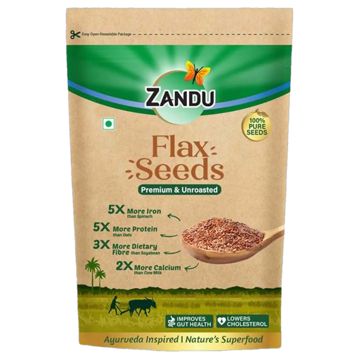 Zandu Flax Seeds (200g) | 100% Pure & Unroasted Premium Brown Flax Seeds | Rich in Omega-3, Protein & Dietary Fiber for Healthy Skin, Heart & Gut